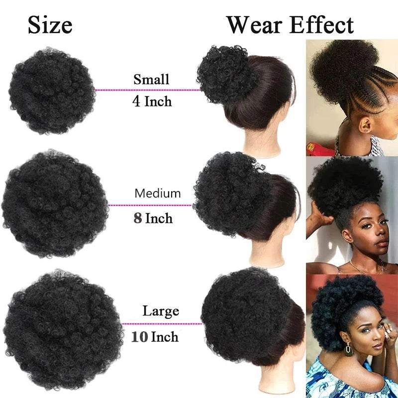 Synthetic Afro Puff Drawstring Ponytail Extension for Kids Black Women Short Kinky Curly Hair Bun With Clip In Hairpieces - Afrotix