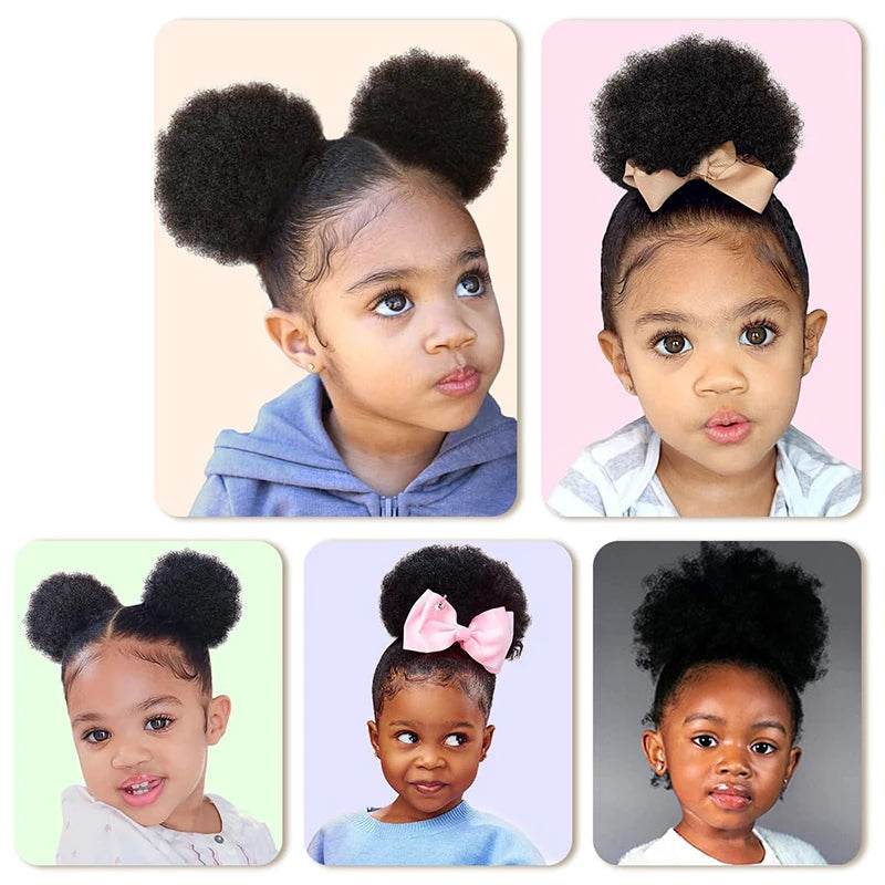 Synthetic Afro Puff Drawstring Ponytail Extension for Kids Black Women Short Kinky Curly Hair Bun With Clip In Hairpieces - Afrotix