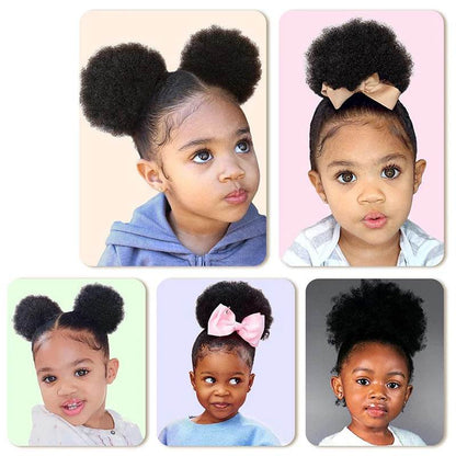 Synthetic Afro Puff Drawstring Ponytail Extension for Kids Black Women Short Kinky Curly Hair Bun With Clip In Hairpieces - Afrotix