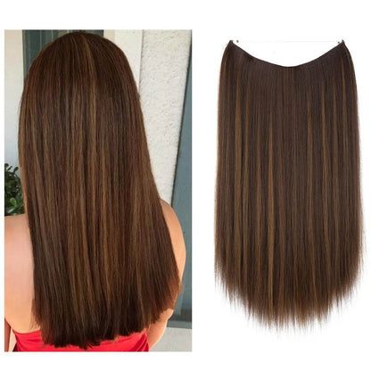 Wigs Women&#039;s Natural Wigs, One-piece Long Straight Hair, High-temperature Silk Fish Line Hair Extensions - Afrotix
