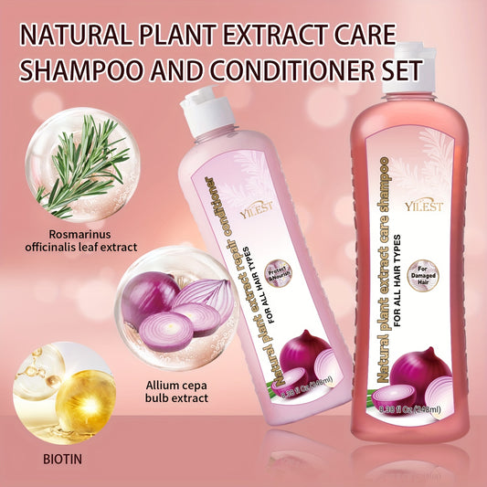 Ensemble shampooing et revitalisant à l'oignon et à la biotine : Soin aux extraits de plantes naturelles pour tous les types de cheveux - Réparer, hydrater et renforcer les cheveux abîmés Afrotix
