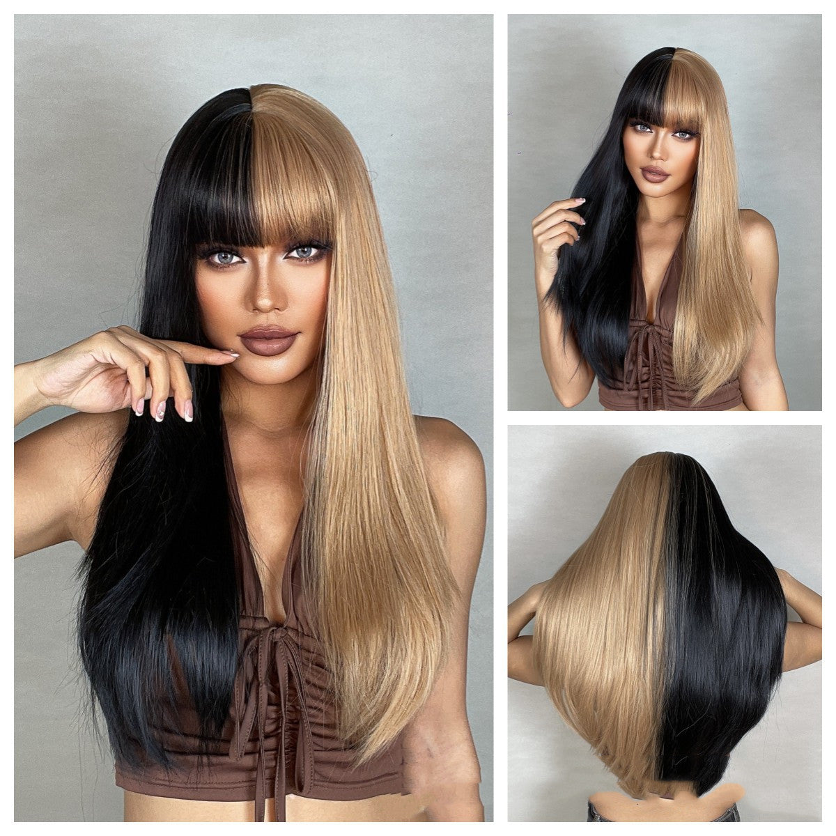 Wig Yin And Yang Two-tone Straight Bangs eprolo