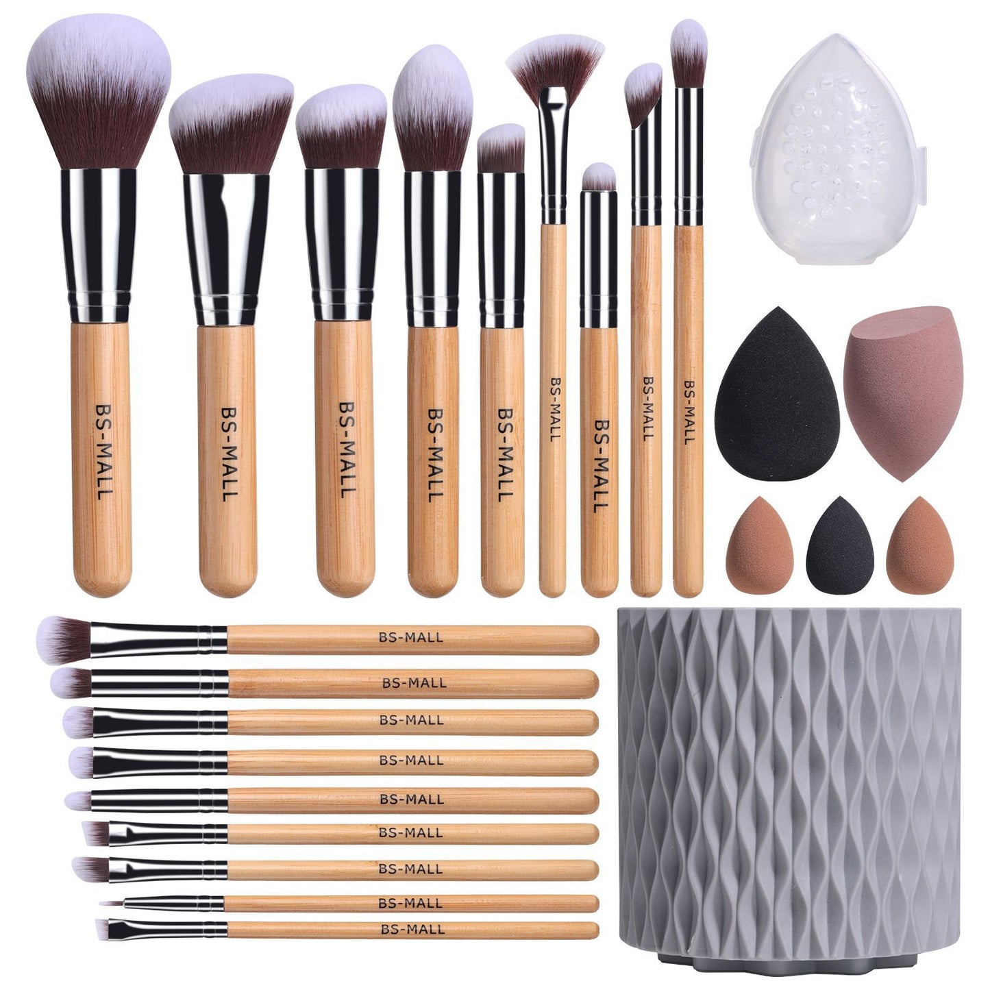 Juego de 18 brochas de maquillaje: con cubo giratorio y esponja para polvos
