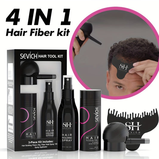 Kit de Fibres Capillaires & Coiffage 4-en-1 Sevich - Comprend un Atomiseur d'Application en Spray, une Buse de Pompe & un Peigne Optimiseur de Ligne de Cheveux - Parfait pour Tous Types de Cheveux, Cadeau Idéal pour les Fêtes Afrotix