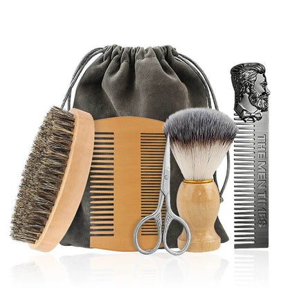 Kit Brosse à Barbe en Poils de Sanglier – 3/4 Pièces avec Pochette Cadeau - Afrotix