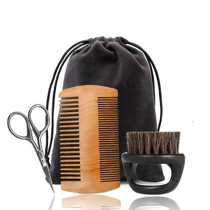 Kit Brosse à Barbe en Poils de Sanglier – 3/4 Pièces avec Pochette Cadeau - Afrotix